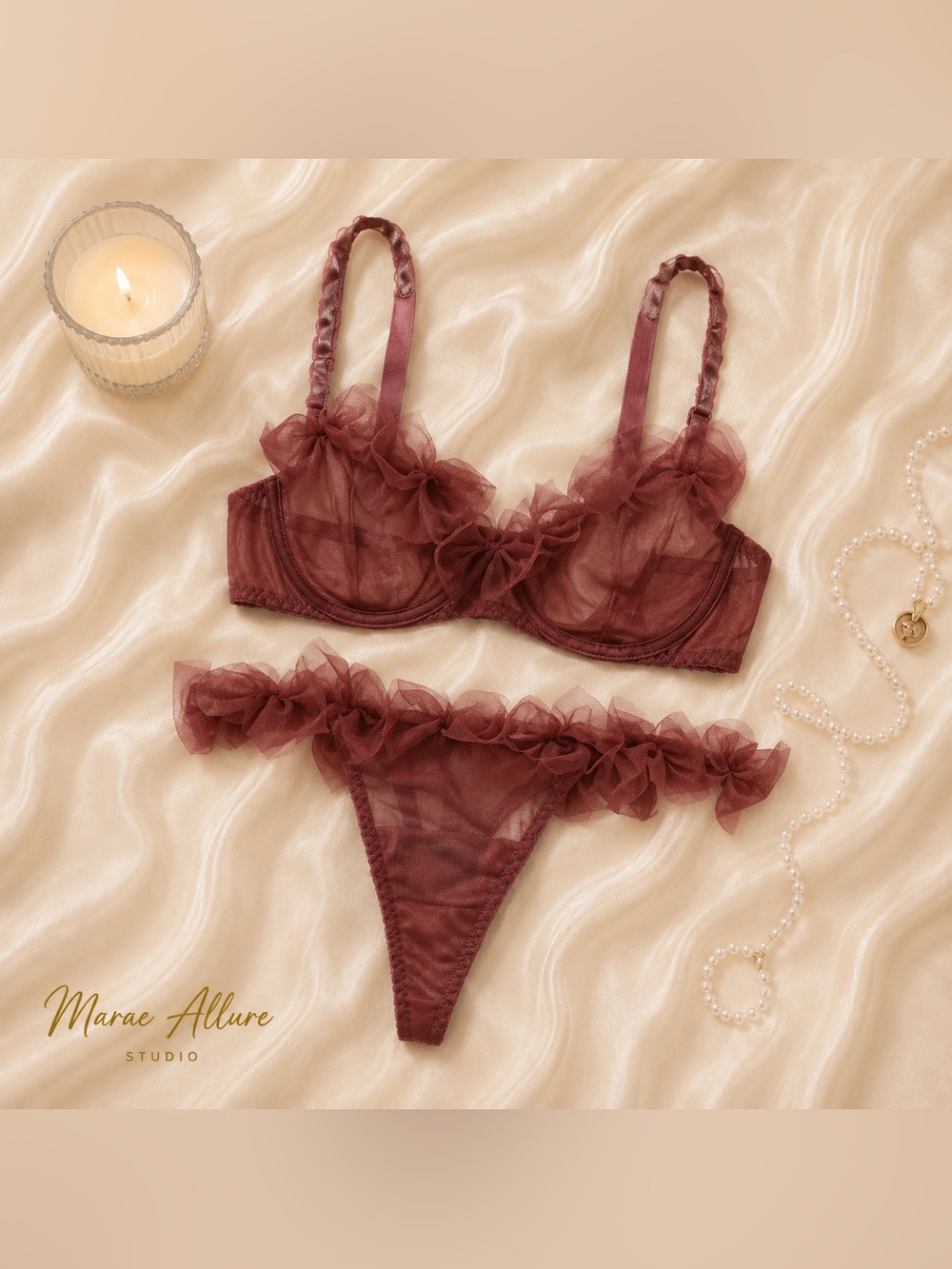 Brownish Maroon Elegant Lingerie Set - Picture 1 of 6